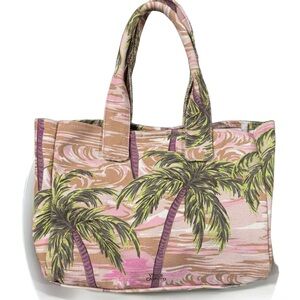 Vince Camuto Tote Bag Pink‎ Palm Tree Print Canvas Beach Vacation